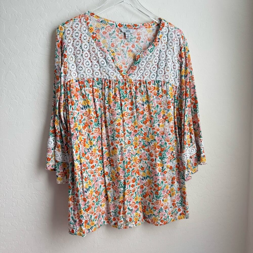Croft & Barrow Floral Crochet Blouse 3/4 Sleeve 1X